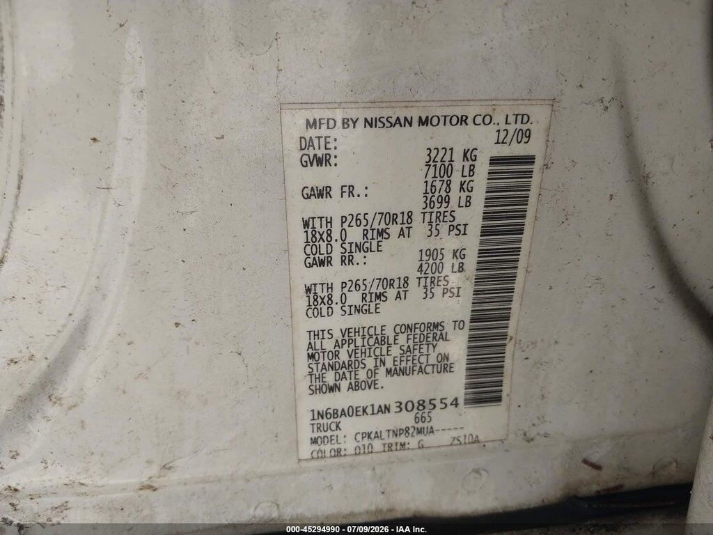 1N6BA0EK1AN308554 2010 NISSAN TITAN photo no. 9