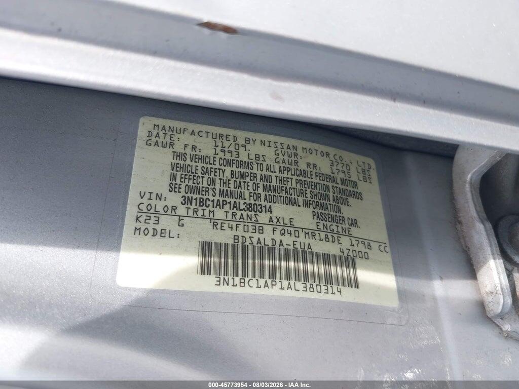 3N1BC1AP1AL380314 2010 NISSAN VERSA photo no. 9
