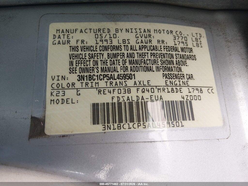 3N1BC1CP5AL459501 2010 NISSAN VERSA photo no. 9