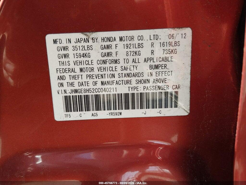 JHMGE8H52CC040211 2012 HONDA FIT photo no. 9