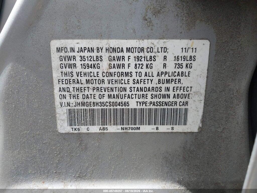 JHMGE8H35CS004565 2012 HONDA FIT photo no. 9