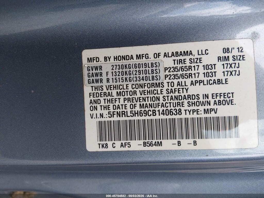 5FNRL5H69CB140638 2012 HONDA ODYSSEY photo no. 9