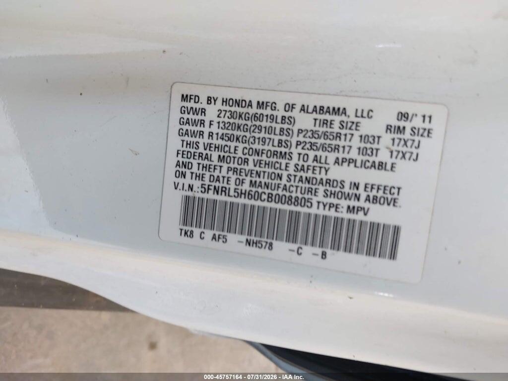 5FNRL5H60CB008805 2012 HONDA ODYSSEY photo no. 9