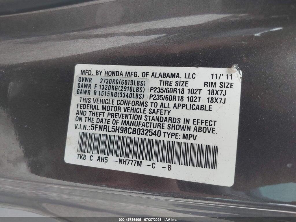 5FNRL5H98CB032540 2012 HONDA ODYSSEY photo no. 9