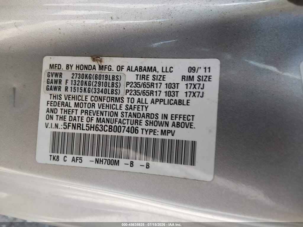 5FNRL5H63CB007406 2012 HONDA ODYSSEY photo no. 9