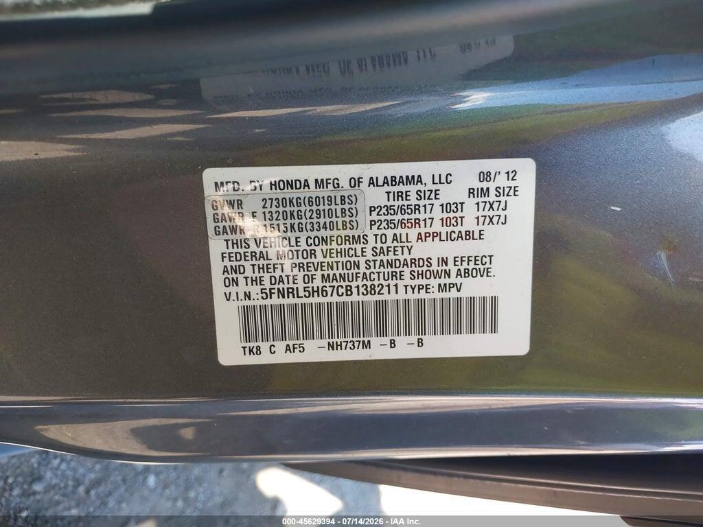 5FNRL5H67CB138211 2012 HONDA ODYSSEY photo no. 9