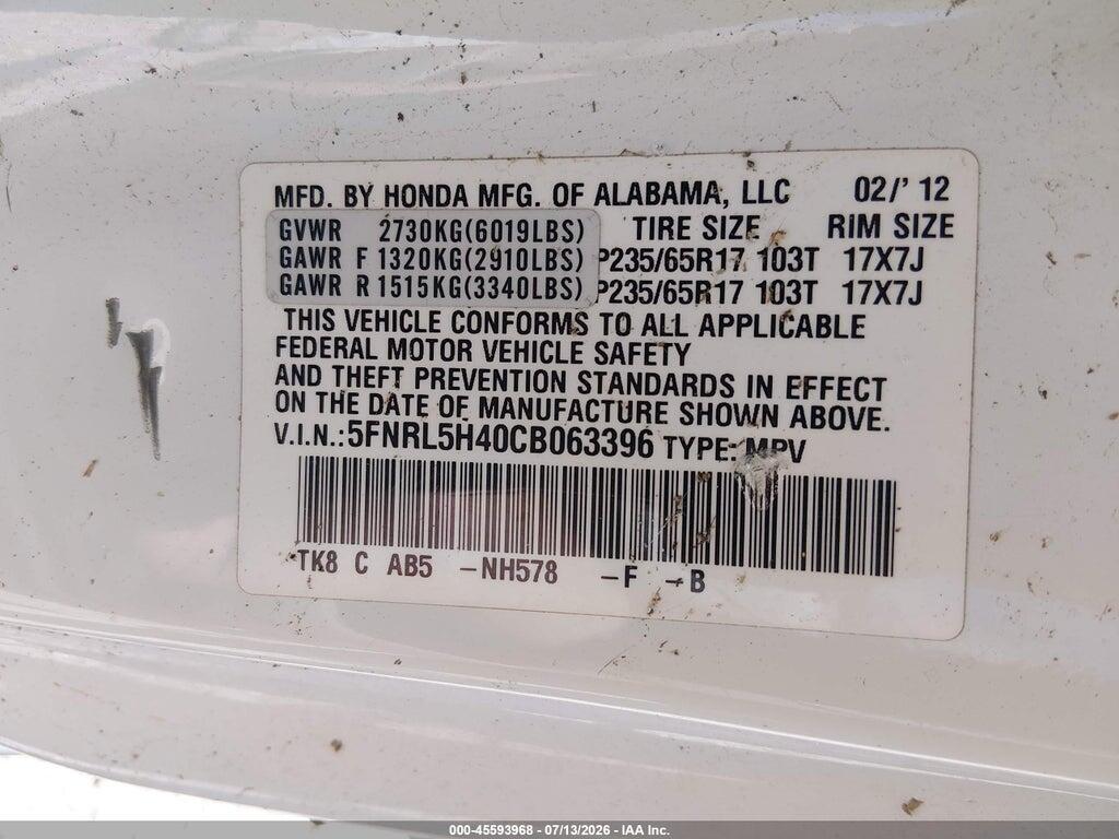 5FNRL5H40CB063396 2012 HONDA ODYSSEY photo no. 9