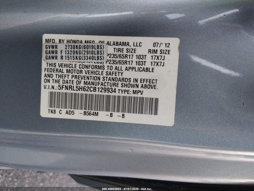 5FNRL5H62CB129934 2012 HONDA ODYSSEY photo no. 9