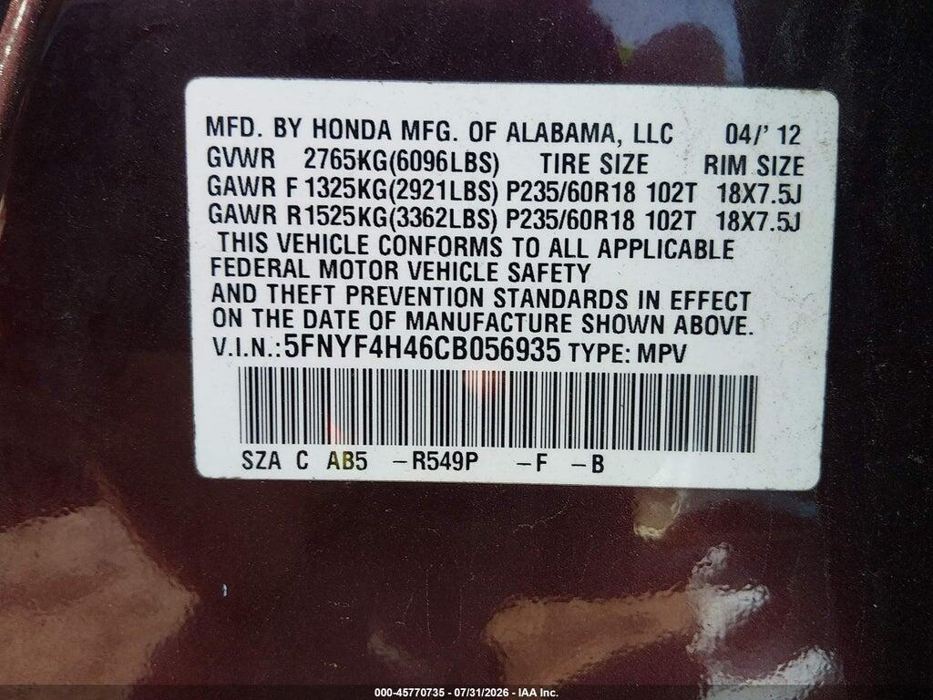 5FNYF4H46CB056935 2012 HONDA PILOT photo no. 9