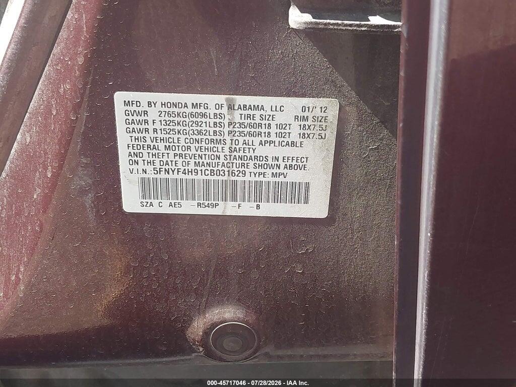 5FNYF4H91CB031629 2012 HONDA PILOT photo no. 9