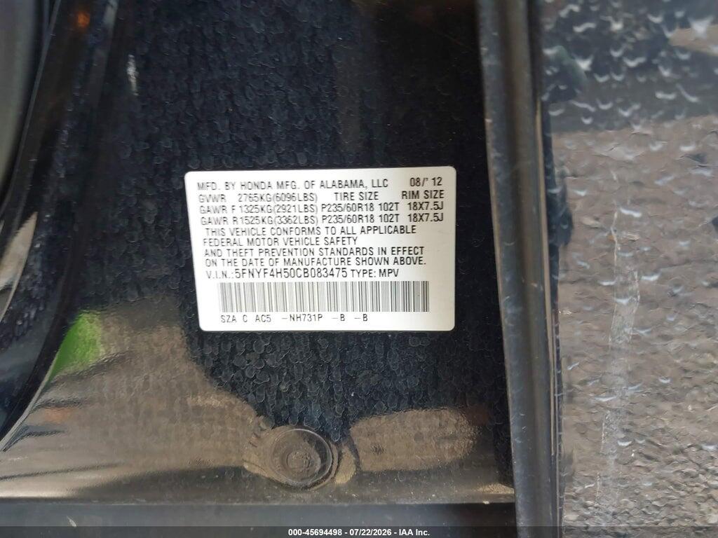 5FNYF4H50CB083475 2012 HONDA PILOT photo no. 9