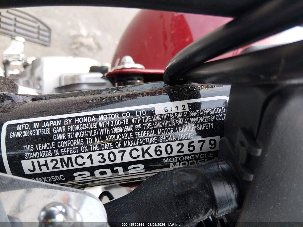 JH2MC1307CK602579 2012 HONDA CMX250 photo no. 10