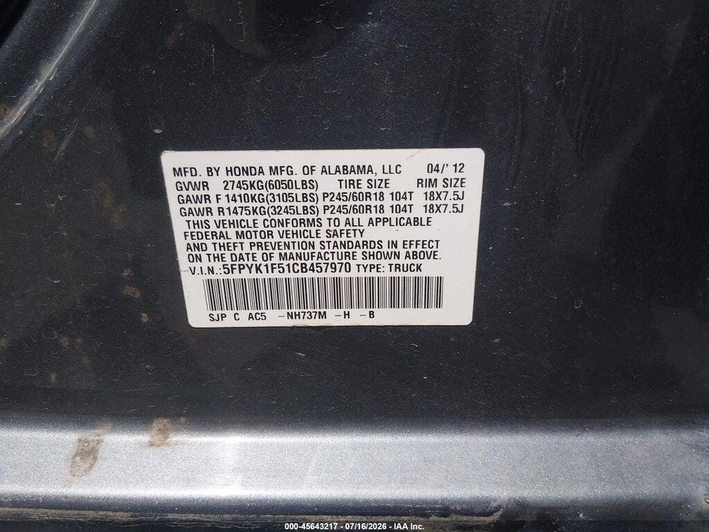 5FPYK1F51CB457970 2012 HONDA RIDGELINE photo no. 9