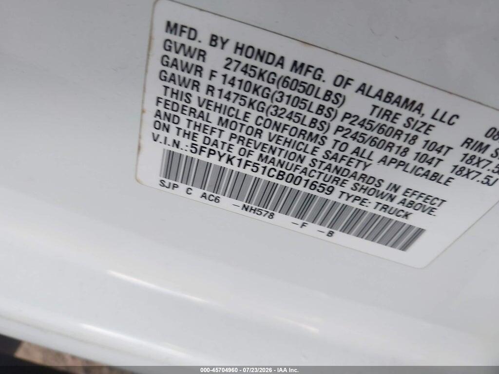 5FPYK1F51CB001659 2012 HONDA RIDGELINE photo no. 9