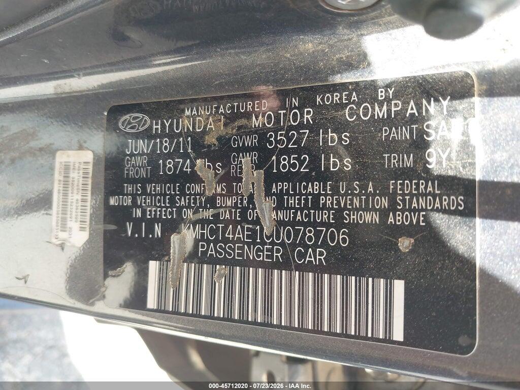 KMHCT4AE1CU078706 2012 HYUNDAI ACCENT photo no. 9