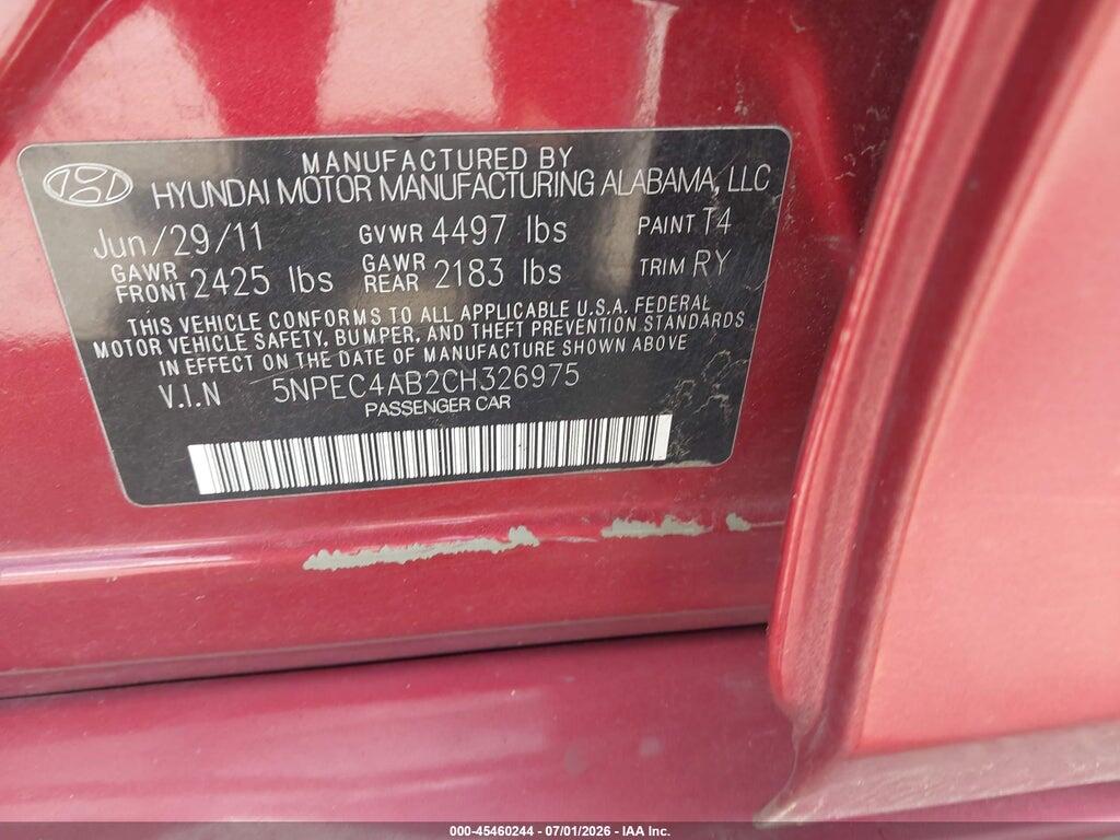 5NPEC4AB2CH326975 2012 HYUNDAI SONATA photo no. 9