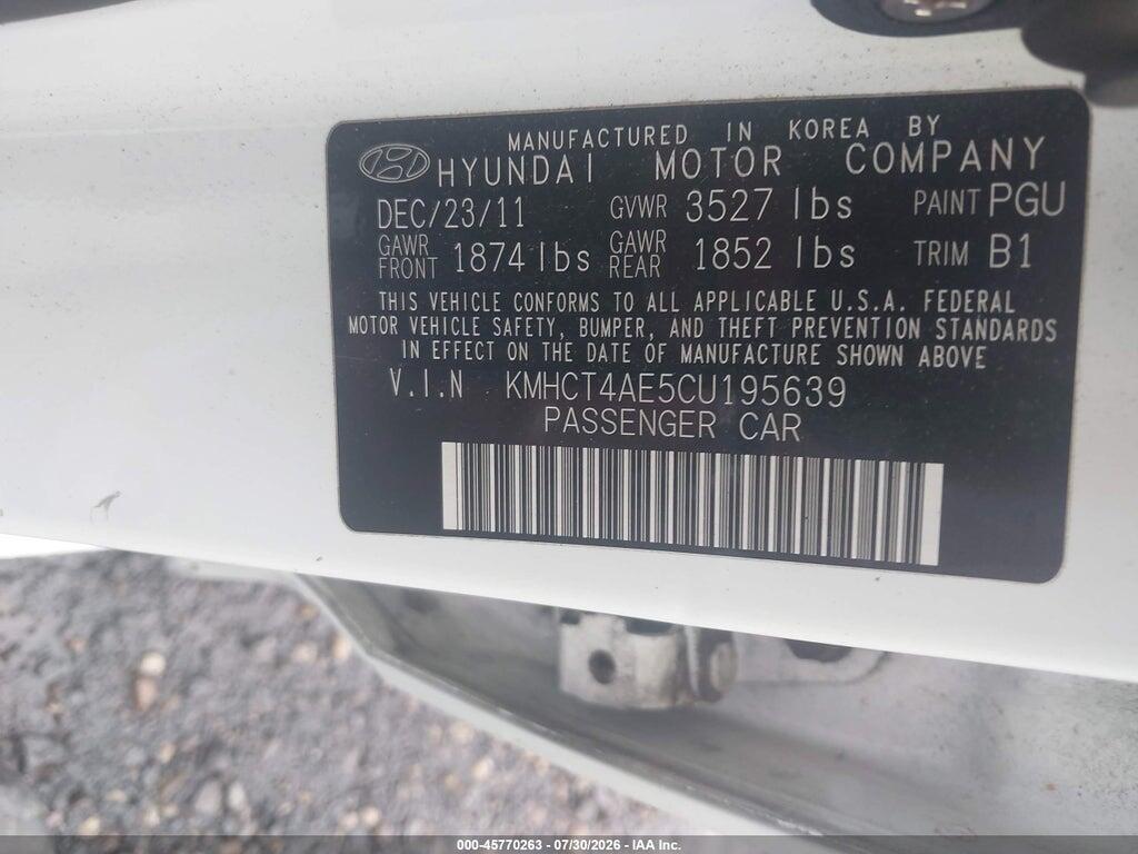 KMHCT4AE5CU195639 2012 HYUNDAI ACCENT photo no. 9