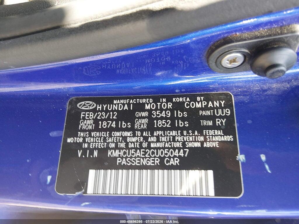KMHCU5AE2CU050447 2012 HYUNDAI ACCENT photo no. 9
