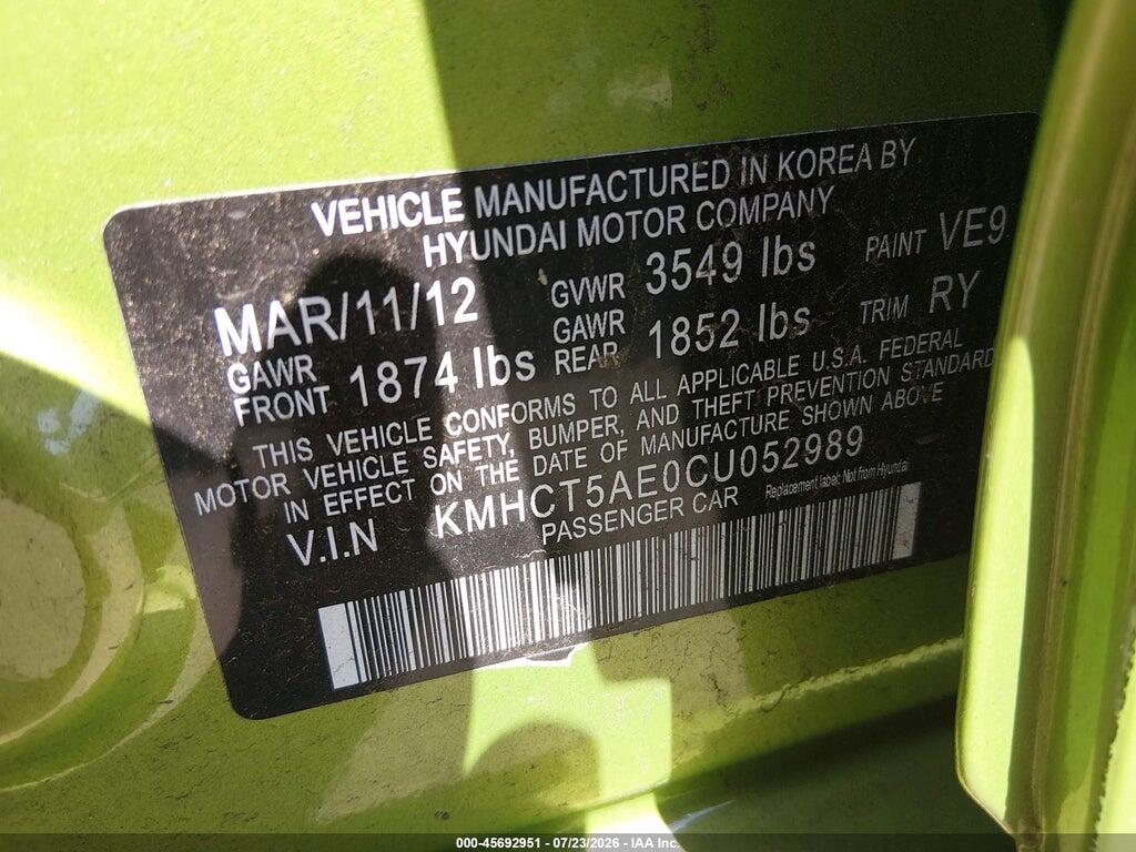 KMHCT5AE0CU052989 2012 HYUNDAI ACCENT photo no. 9