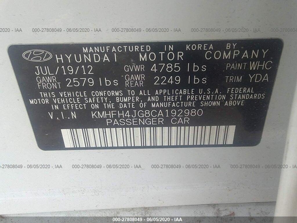 KMHFH4JG8CA192980 2012 HYUNDAI AZERA photo no. 9