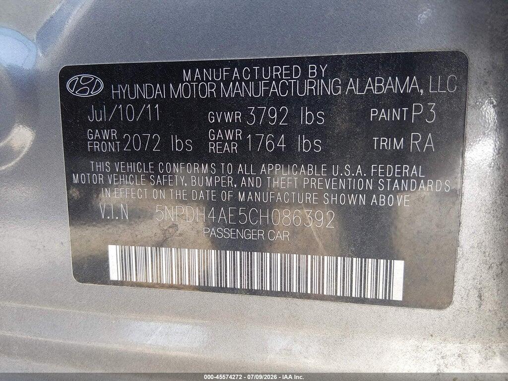 5NPDH4AE5CH086392 2012 HYUNDAI ELANTRA photo no. 9
