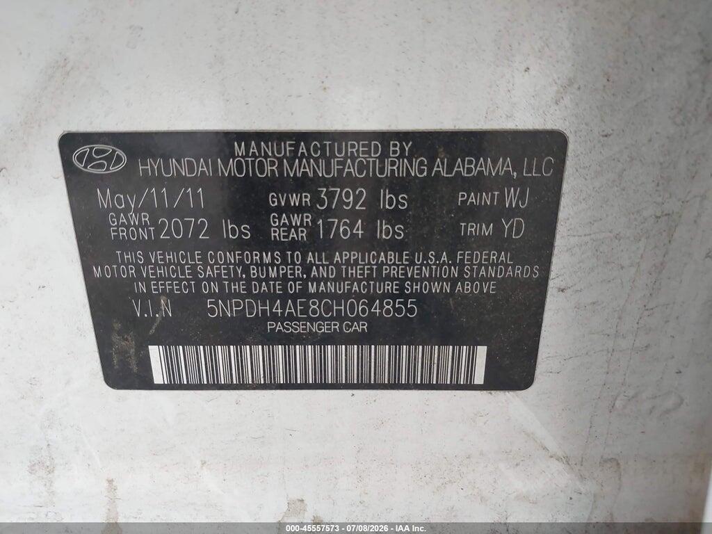 5NPDH4AE8CH064855 2012 HYUNDAI ELANTRA photo no. 9
