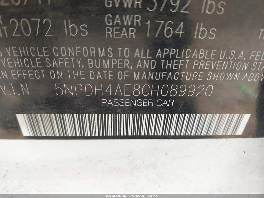 5NPDH4AE8CH089920 2012 HYUNDAI ELANTRA photo no. 9