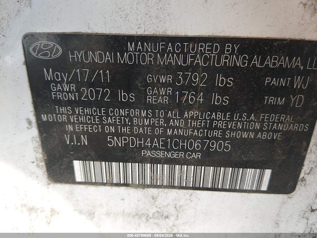 5NPDH4AE1CH067905 2012 HYUNDAI ELANTRA photo no. 9