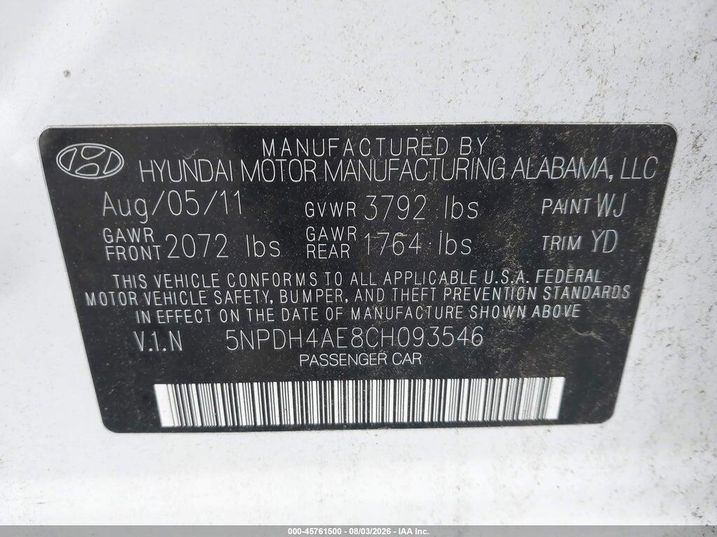 5NPDH4AE8CH093546 2012 HYUNDAI ELANTRA photo no. 9
