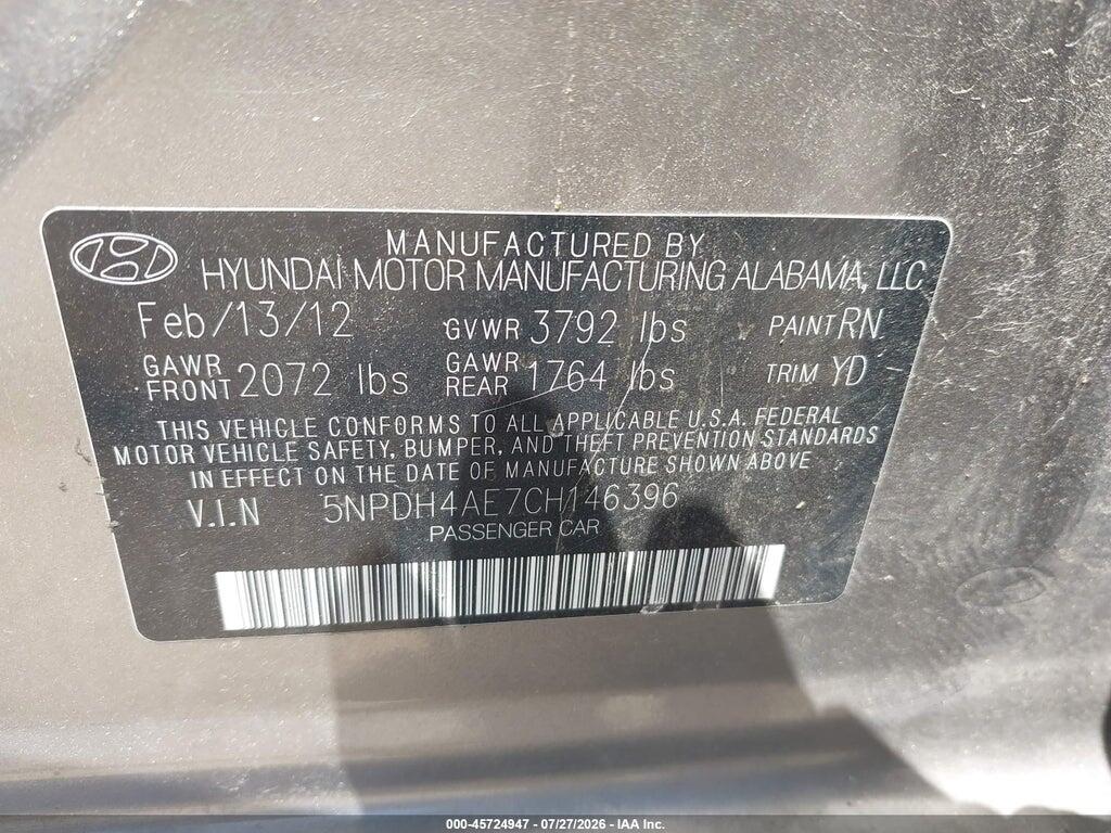 5NPDH4AE7CH146396 2012 HYUNDAI ELANTRA photo no. 9