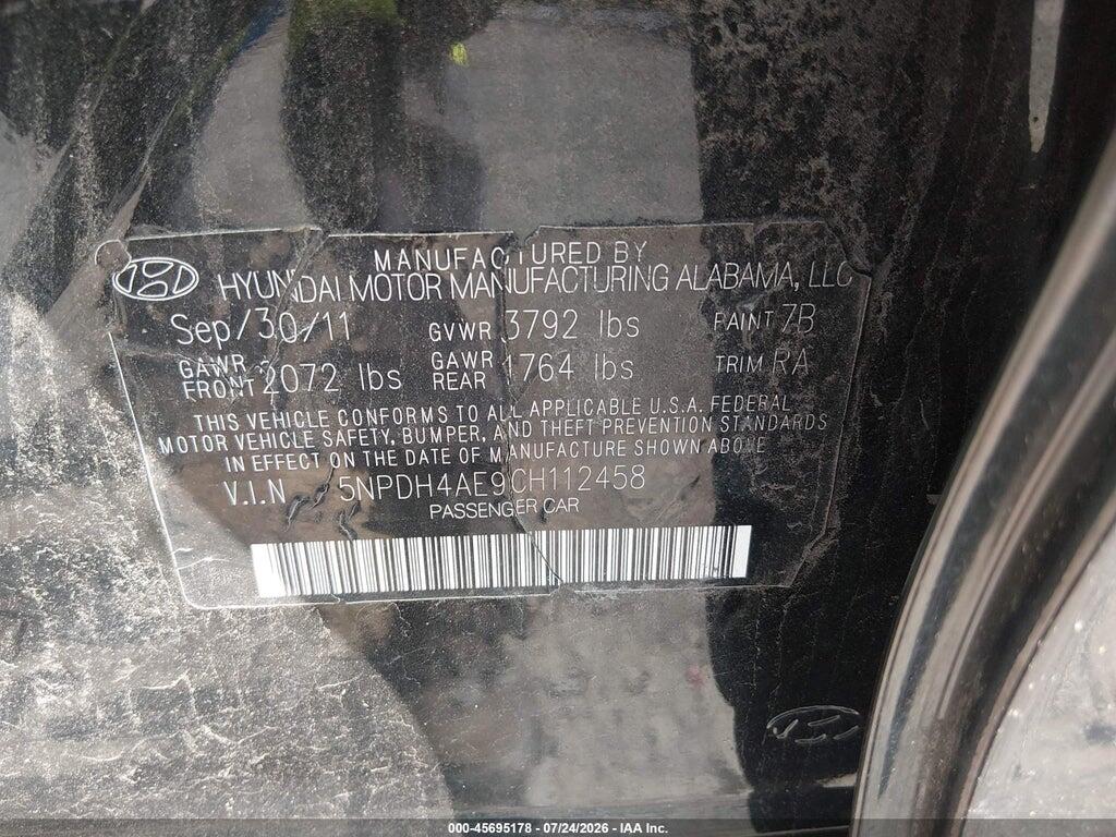 5NPDH4AE9CH112458 2012 HYUNDAI ELANTRA photo no. 9