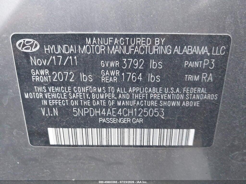 5NPDH4AE4CH125053 2012 HYUNDAI ELANTRA photo no. 9