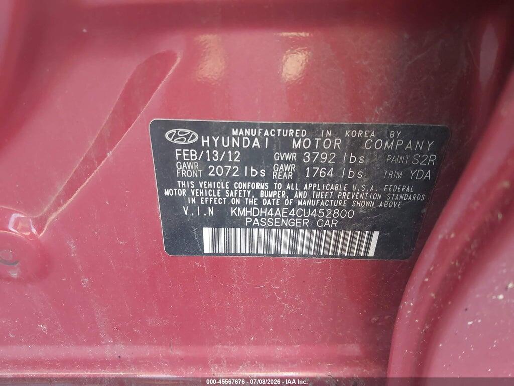 KMHDH4AE4CU452800 2012 HYUNDAI ELANTRA photo no. 9