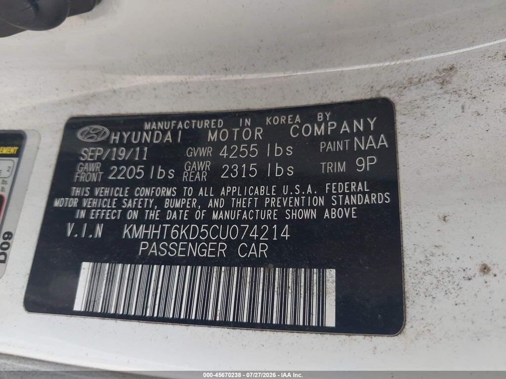 KMHHT6KD5CU074214 2012 HYUNDAI GENESIS photo no. 9
