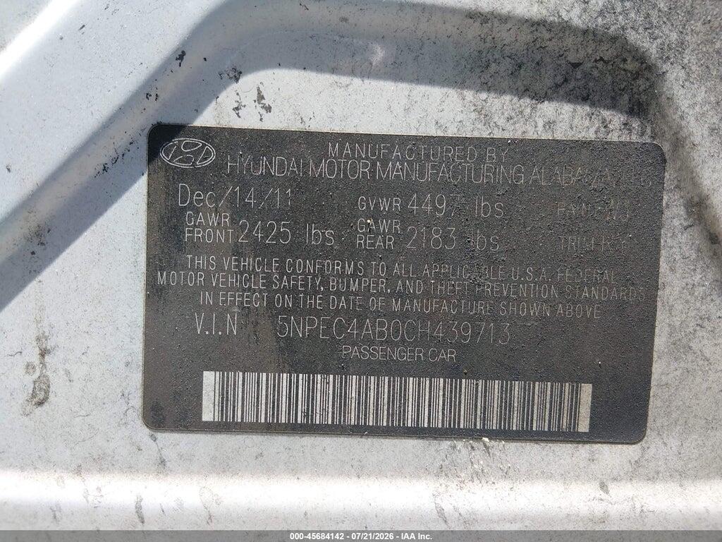 5NPEC4AB0CH439713 2012 HYUNDAI SONATA photo no. 9