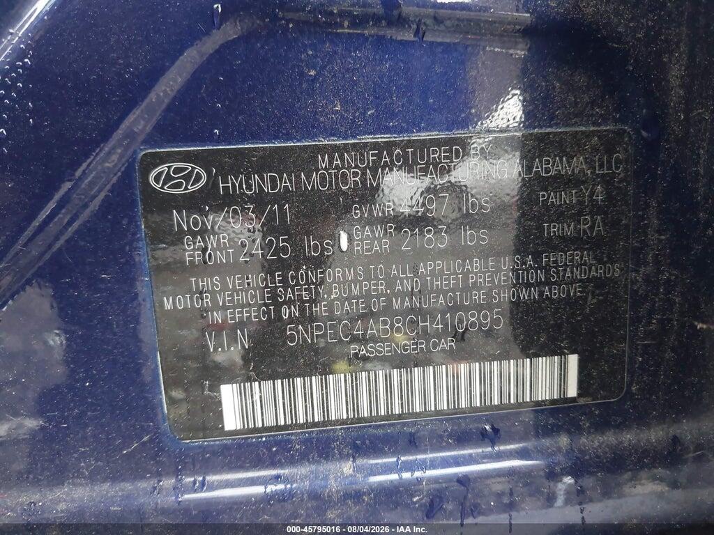 5NPEC4AB8CH410895 2012 HYUNDAI SONATA photo no. 9