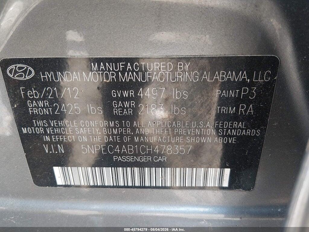 5NPEC4AB1CH478357 2012 HYUNDAI SONATA photo no. 9