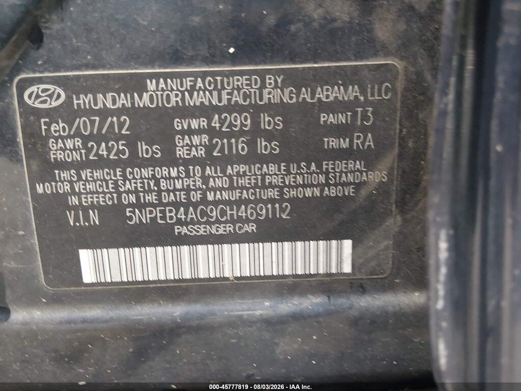 5NPEB4AC9CH469112 2012 HYUNDAI SONATA photo no. 9