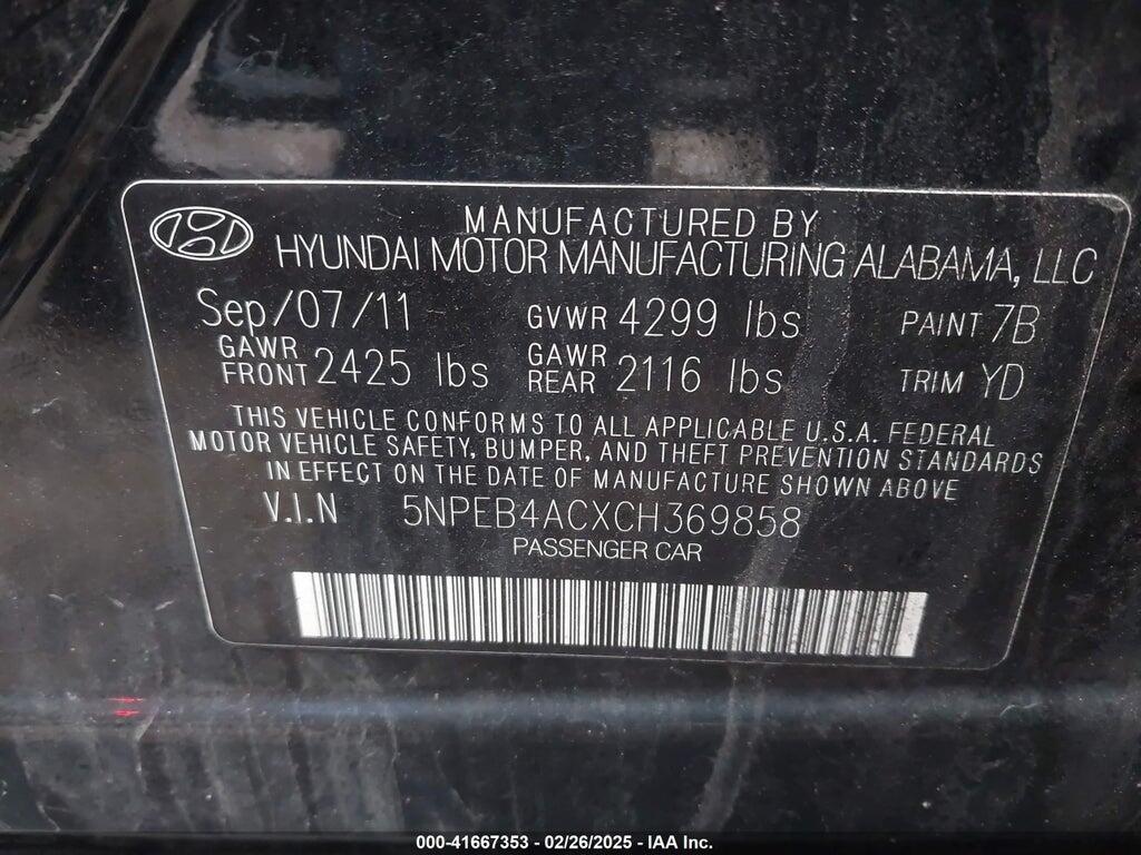 5NPEB4ACXCH369858 2012 HYUNDAI SONATA photo no. 9