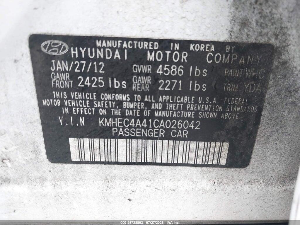 KMHEC4A41CA026042 2012 HYUNDAI SONATA HYBRID photo no. 9