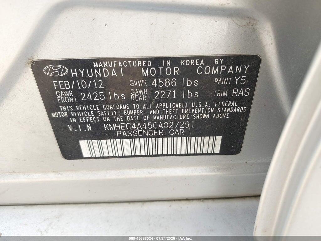 KMHEC4A45CA027291 2012 HYUNDAI SONATA HYBRID photo no. 9