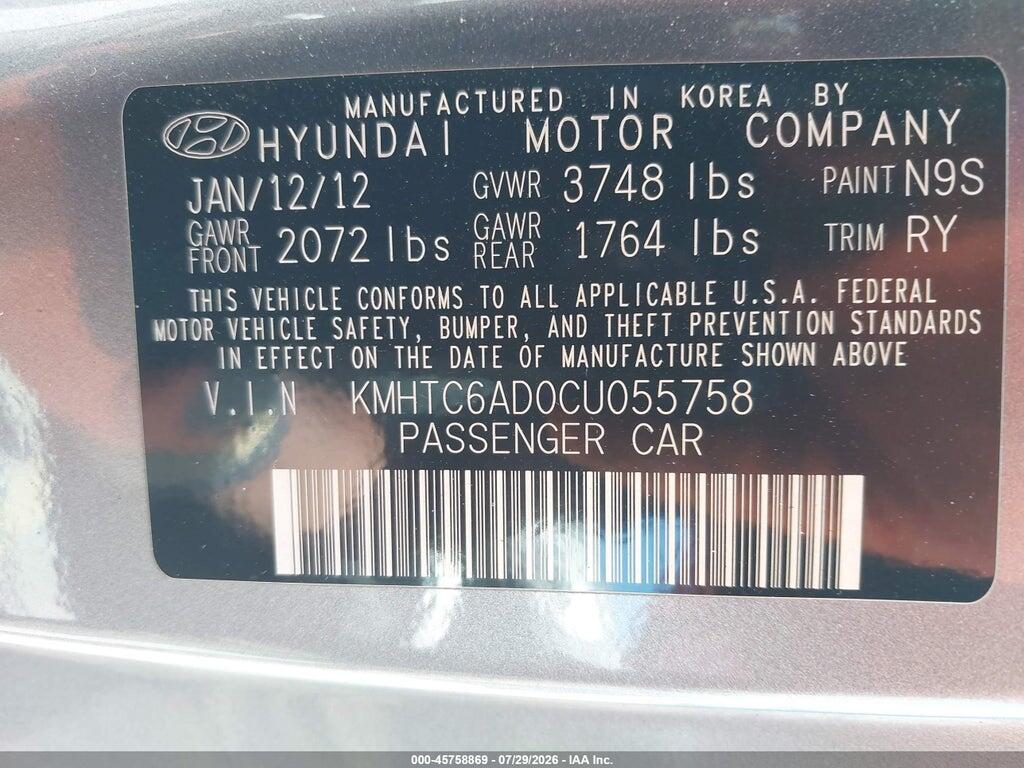 KMHTC6AD0CU055758 2012 HYUNDAI VELOSTER photo no. 9