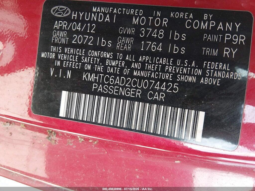 KMHTC6AD2CU074425 2012 HYUNDAI VELOSTER photo no. 9