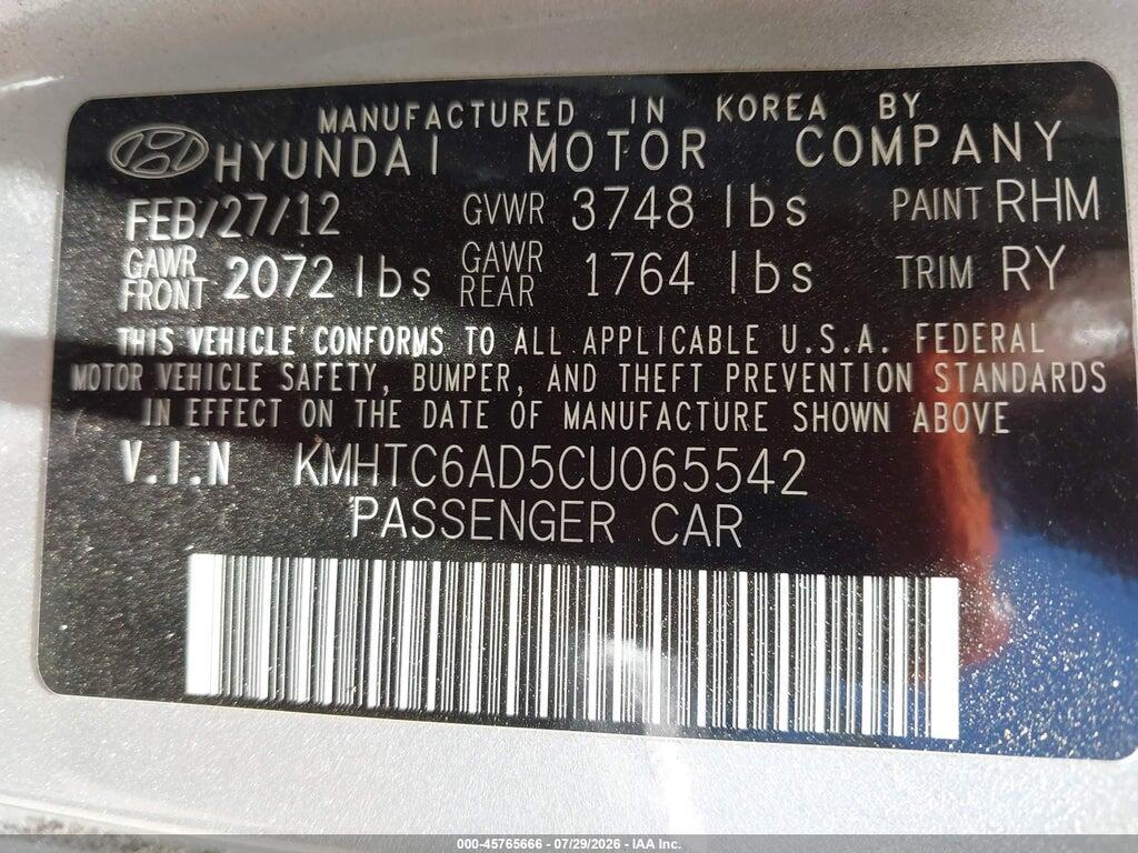 KMHTC6AD5CU065542 2012 HYUNDAI VELOSTER photo no. 9
