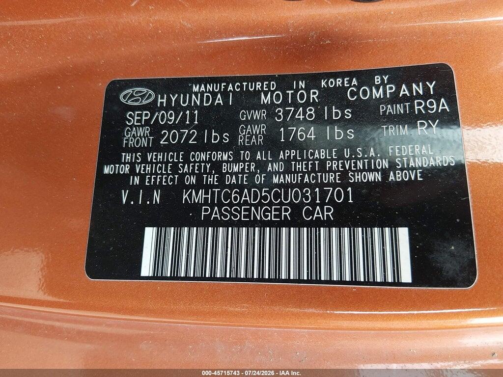 KMHTC6AD5CU031701 2012 HYUNDAI VELOSTER photo no. 9