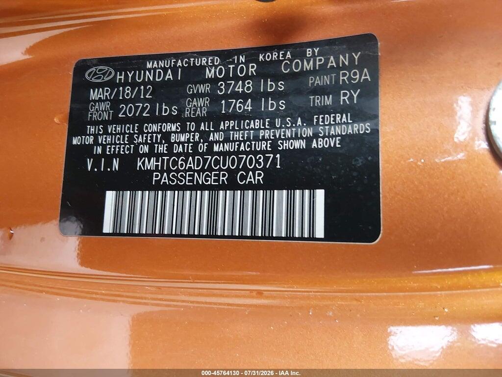 KMHTC6AD7CU070371 2012 HYUNDAI VELOSTER photo no. 9