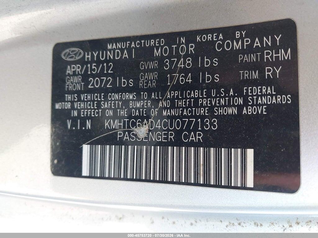 KMHTC6AD4CU077133 2012 HYUNDAI VELOSTER photo no. 9
