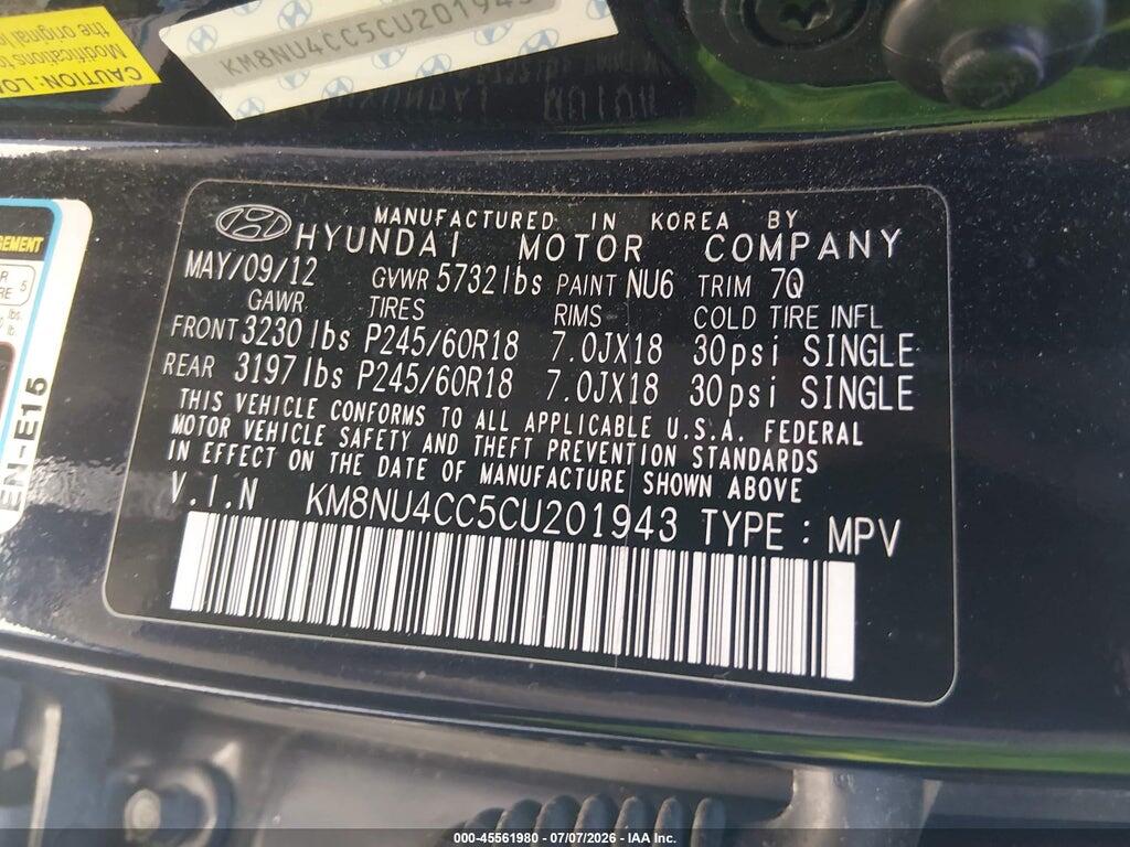 KM8NU4CC5CU201943 2012 HYUNDAI VERACRUZ photo no. 9