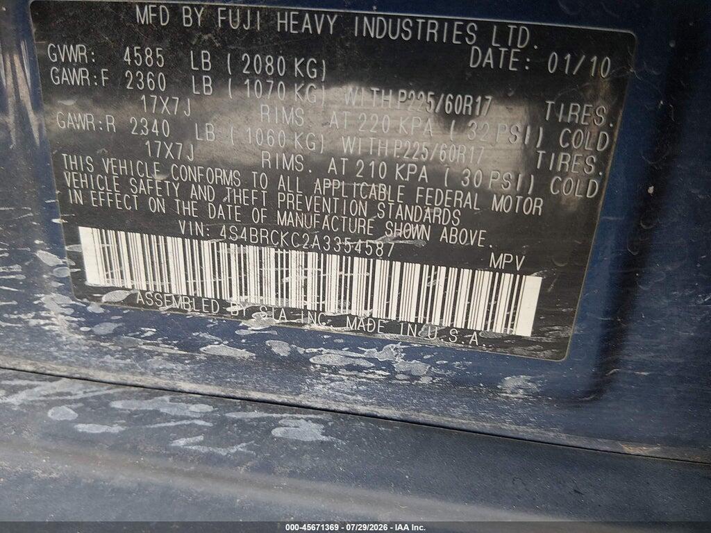 4S4BRCKC2A3354587 2010 SUBARU OUTBACK photo no. 9