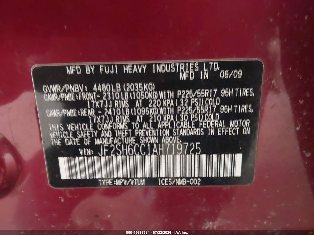 JF2SH6CC1AH719725 2010 SUBARU FORESTER photo no. 9